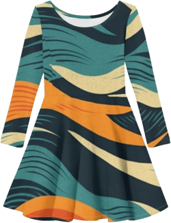 Comfortable Midi A Line Long Sleeve Round Neck Flared Skate Dress for Girls School Birthday Travel Girls Dress 11-12 Years Elegant Line