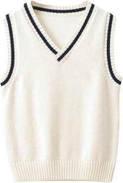 Kids Boys Girls Casual V Neck School Uniform Knit Sweater Vest Striped Sleeveless Cardigan Daily Wear