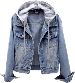 AMIMOJY Denim Jacket for Women Casual Button Down Coats Long Sleeve Distressed Jean Jacket with Hood, #Blue