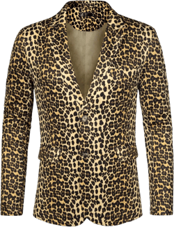 Lars Amadeus Men's Party Animal Leopard Print Blazer Notched Lapel Lightweight Sport Coat Suit Jacket X-Large Yellow Black