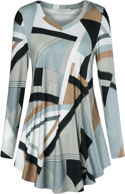 BAISHENGGT Women's Casual Long Sleeve Tunic Tops for Leggings V-Neck Blouse T-Shirt Large Geometry Print