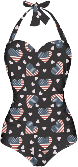 Women Swimsuit Bikini Set Sexy V-Neck High Waist Plus Size Swimwear Bathing Suits Small Us Flag Heart