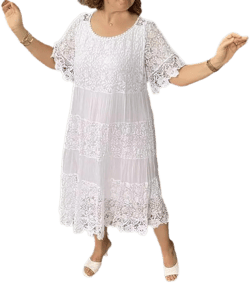 Women's Plus Size Boho Midi Floral Lace Flowy Bohemian Dresses V Neck Party Wedding Guest Long Maxi Dress White X-Large