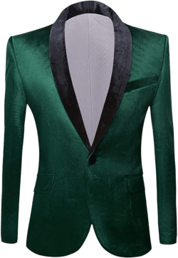 Mens Fashion Velvet Suit Jacket Slim Fit Blazers 44 Green