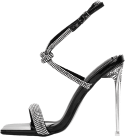 Cape Robbin Women's Clear Stiletto Heels - Open Square Toe Ankle Strap Dress Sandals with Rhinestones (Lexington) 8 Black