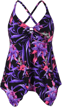 Firpearl Women's Tankini Swimsuits Modest Flowy Crossback Plus Size Bathing Suit Top 14 Purple&red Floral