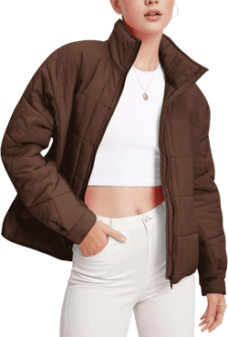 Flygo Womens Oversized Puffer Jacket Lightweight Quilted Jackets Zip Up Warm Padded Coat Large Brown