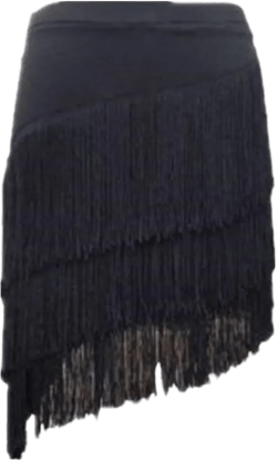 YM YOUMU Women 3 Tiered Tassel Latin Dance Skirt Irregular Hem Length Fringe for Salsa Tango Rumba Dancewear Ballroom B-black XX-Large