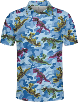 Funny Golf Shirts for Men Dry Fit, Tropical Hawaiian Golf Polo Shirt, Mens Golf Polos Golfing X-Large Golf Dinosaur