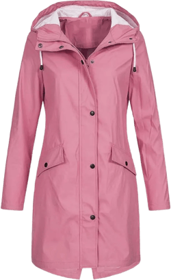 ZYXTIM Women's Oversize Raincoat Waterproof Lightweight Hooded Rain Jacket Loose Warm Winderbreaker Rain Slicker Trench Coat Medium Pink02