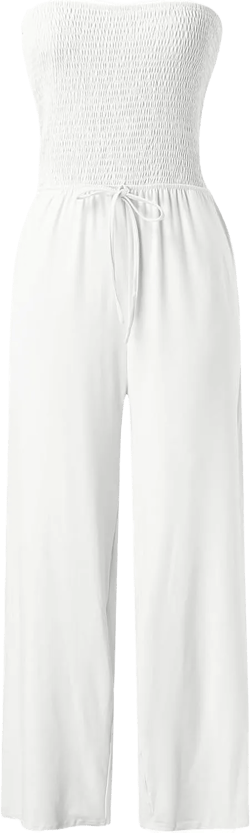 FZVYD Womens Sexy Off Shoulder Tube Tops Jumpsuits Bandeau Strapless Wide Leg Long Pants Loose Romper Outfits with Pockets
