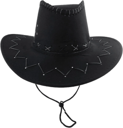 SILVERFEVER Mens Womens Cowboy Cowgirl Hat Whipstitched Felt Chin Strap (Black)