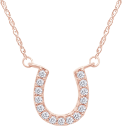AFFY Round Moissanite, Cubic Zirconia, Lab Grown And Natural Diamond Horseshoe Pendant Necklace in 14K Gold Over Sterling Silver, Gift For Her Natural Diamond Rose Gold