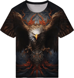 Novelty Colorful Eagle Print Short Puff Sleeve T-Shirts Animal Graphic Round Neck Tee