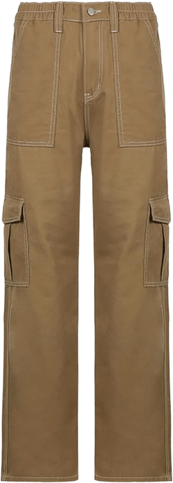Women Casual Cargo Pants, Solid Color High Waist Straight Wide Leg Pants with Pockets Trendy Baggy Trousers