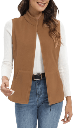 Xeoxarel Women's Fleece Vest with 6 Pockets (XS-2XL) X-Large Camel Brown