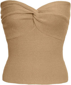 Womens Summer Tube Tops Twist Knot Front Knit Strapless Ribbed Sleeveless Corset Crop Top Going Out Blouse Khaki XX-Large