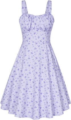 Belle Poque Women's Vintage Sleeveless Solid Floral Ruched Summer Cute A-Line Flowy Swing Midi Dress Large Light Purple-floral Print