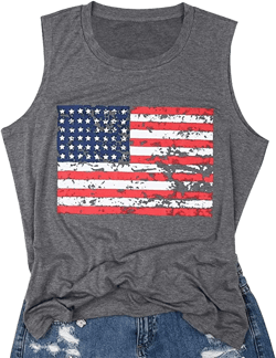 American Flag Tank Tops Women Patriotic Shirt 4th of July Top Stars Stripes Print Sleeveless T-Shirt USA Flag Tee Tops Large A-dark Grey