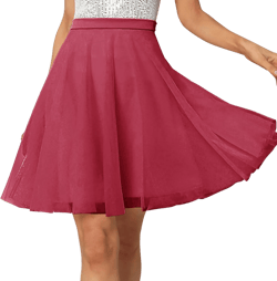 XSCQ Women's Tulle Satin Pleated Midi Skirt High Waist Knee Length Tutu Party Skirt Women A-Line Tulle Skirt Tutu Knee Length Women Vintage A-line Printed Pleated Flared Midi Skirt,Wine Red,S : Clothing, Shoes & Jewelry
