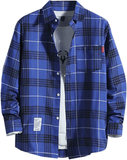 Men's Flannel Shirts - Long Sleeve Plaid Casual Cotton Button Down Blue 4X-Large
