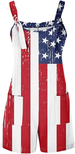 4th of July Romper For Women Sleeveless American Flag Overall Shorts With Pockets