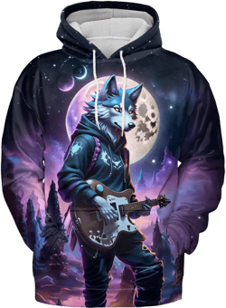 Wolf Hoodies For Men 3D Print Three Wolf Moon Adults Wolves Face Hooded Galaxy Sweatshirt Wolf 3X-Large Hd-wolf24 09-02