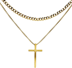 GulCean Layered Cuban Chain Cross Necklace for Men 316L Stainless Steel 18K Gold/Black Plated Trendy Cool Simple 5mm Italy Curb Link Chain Cross Charm Pendant Necklace for Women