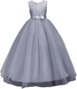Flower Girl Lace Long Princess Dresses Kids Formal Wedding Party Pageant Ball Gowns First Communion Puffy Tulle Dress 11-12 Years Gray