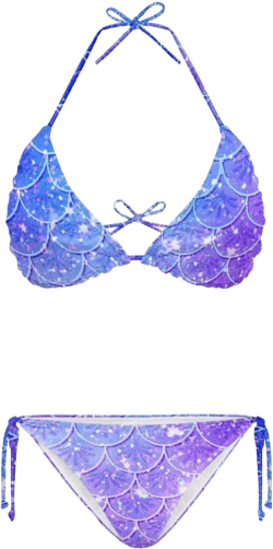 Women Bikini Sets Two Piece High Waisted Swimsuit V Neck Halter String Bathing Suit Triangle Bikini Bottoms X-Small Mermaid Scales Pattern