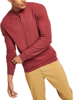 BASS OUTDOOR Men's Henley Long Sleeve Tee Large Oxblood
