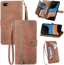for Orbic Joy RC608L Zipper Wallet Case with Strap,7 Card Holder Leather Flip Magnet Wallet Case with Money Pocket Full Body Protective Purse Case for Women -Brown