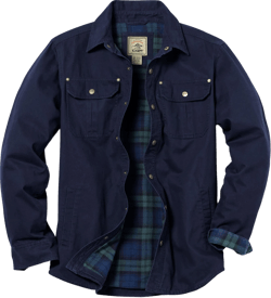 CQR Men's Twill All Cotton Flannel Lined Shirt Jacket, Soft Brushed Outdoor Shirt Jacket Large Twill Shirt Jacket Navy