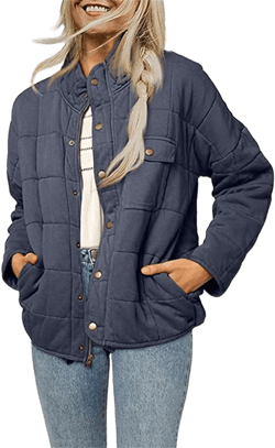 Quilted Puffer Jacket Women Lightweight Zipper Short Padded Coat Warm Winter Down Coat Outwear Tops with Pockets X-Large B-dark Blue