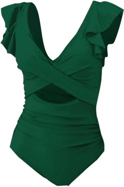 SHAOBGE Women's Ruffled One Piece Swimsuits V Neck Tummy Control Cutout High Waisted Bathing Suit Small Green-4
