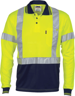 DNC Hi Vis D/N Cool-Breathe Polo Shirt With Cross Back R/Tape Long Sleeve (3914)