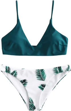 ZAFUL Women's Solid Spaghetti Strap Bralette Bikini Set Two Piece Swimsuit