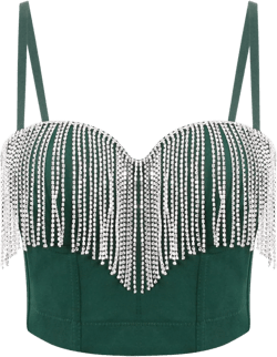 Erinaco Women's Rhinestone Diamond Tank Top Color Beaded Sling Tube Top Bustier Vest Crop Top Sexy Corset Bra Summer Tassel Green Small