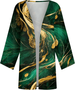 Wome’s Cardigans Dressy Casual Plus Size Three Quarter Sleeve Tops Summer Lightweight Floral Printed Cardigan Pink and Green Cardigan for Women Light Weights Cardigan（XX-Large,1-Dark Green）