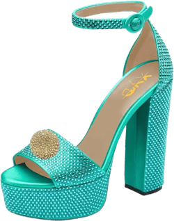 XYD Women Rhinestones Platform Sandals High Chunky Heel Studded Ball Open Toe Ankle Strap Buckled Wedding Party Dress Shoes 14 Aqua