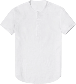 Maiyifu-GJ Men's Casual Plain Linen Henley Shirt Lightweight Hippie Button Up T-Shirt Tees Short Sleeve Summer Beach Shirts Medium White
