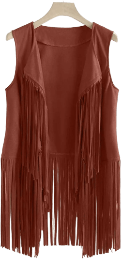 2023 Women's Hippie Costume Faux Suede Jacket Sleeveless Open Front Cardigan Fringe Vest 70s Western Coat