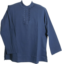 Men's Indian Yoga Mandarin Collar Gauze Cotton Embroidered Tunic Shirt Kurta Small-Medium Navy Blue