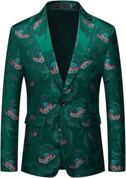 UNINUKOO Mens Blazer Printed Suit Jacket 1 Button Slim Fit Floral Dinner Sport Coat Blazers 30 Green Flower
