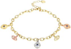 Charm Bracelets for Women 14K Yellow Gold Ankle Bracelet Anklet Evil Eye Star Star Shell Beads Wrist Chain Adjustable 7-11 inches Evil Eye(7+2in)