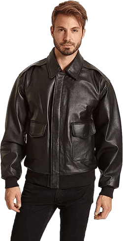 Men's Leather Flight Jacket Large Tall Black