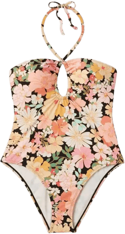 Shade & Shore Women's Halter Keyhole Bandeau One Piece Swimsuit - Medium Multi Floral Print