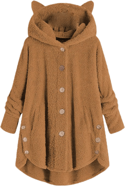Andongnywell Women's Fuzzy Fleece Ear Hoodie Coats Cute Teddy Ear Hooded Long Sleeve Jacket Overcoats (Yellow,4X-Large)