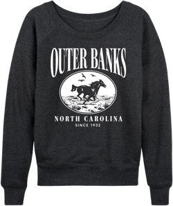 Instant Message - Outer Banks Running Horse - Women's Lightweight French Terry Long Sleeve Shirt 4X Heather Charcoal