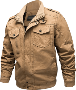 Maiyifu-GJ Men Winter Cotton Military Jacket Lightweight Spring Fall Cargo Bomber Jacket Stand Collar Army Multi Pocket Coat (Khaki,XX-Large)